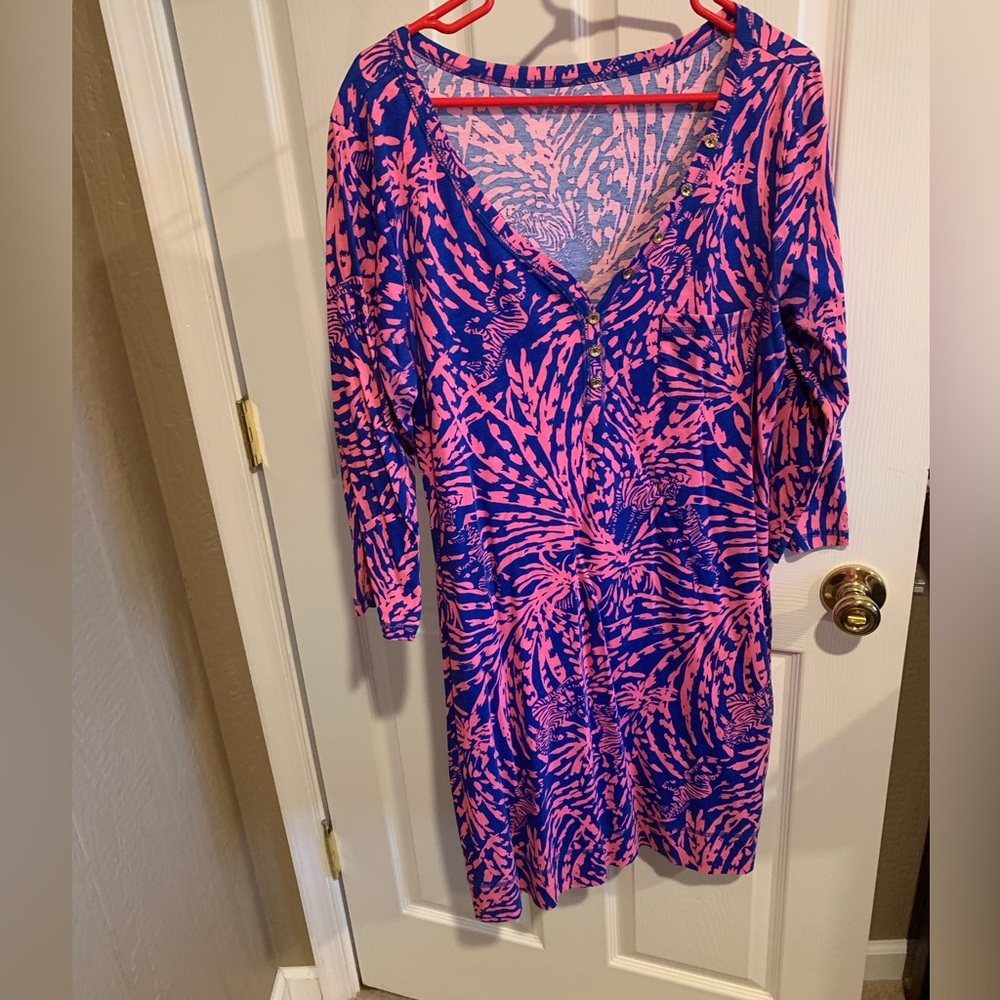 Lilly Pulitzer Pink & Blue V-Neck Printed Mini Dress